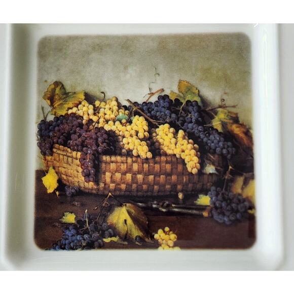 PLATE-BRUNELLI-Bread-Cheese-Square-Made in Italy-Grapes in Basket - Picture 2 of 8
